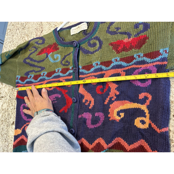 RARE Peruvian Connection Cardigan Sweater Sz L Floral Colorful 100% Pima Cotton - Picture 7 of 9